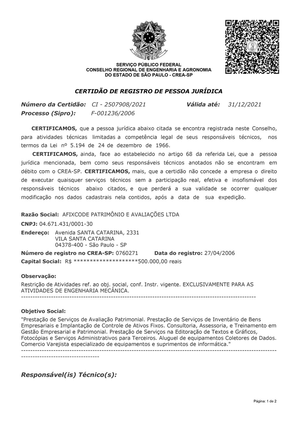 Certificado CREA-SP