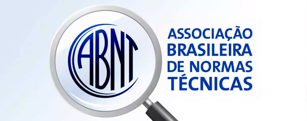 Siglas da norma ABNT com uma lupa na frente