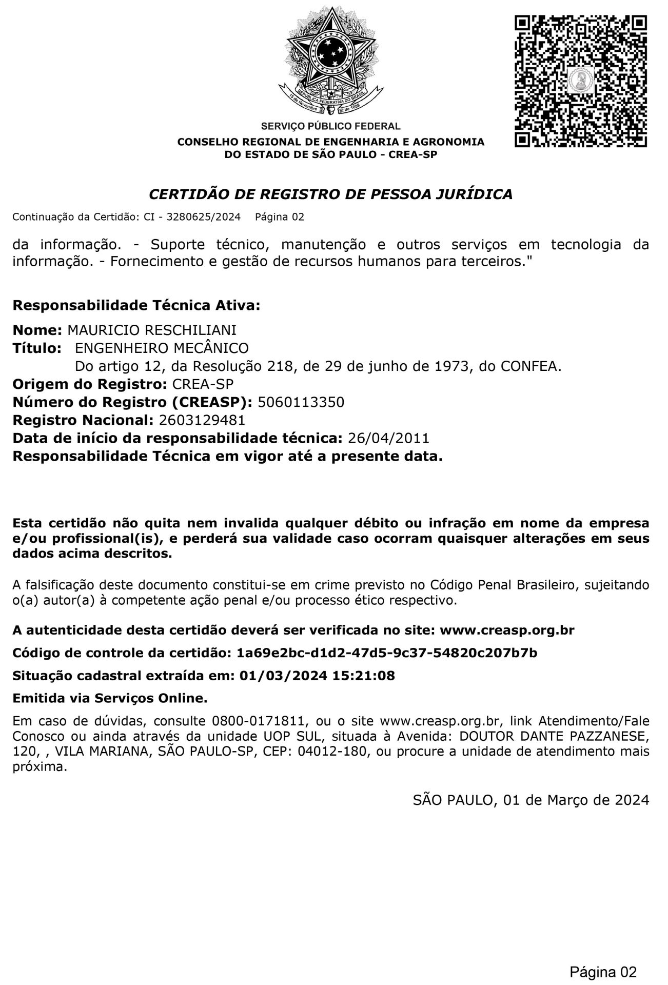 Certificado CREA-SP