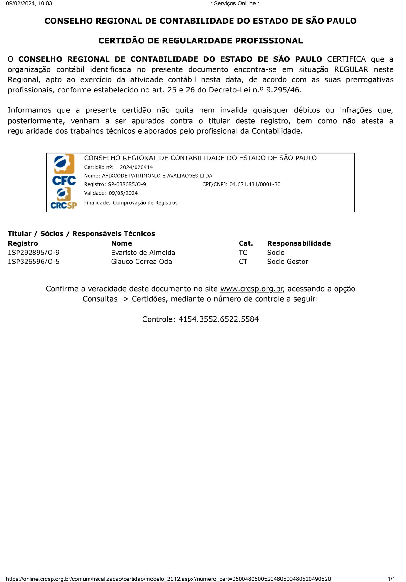 Certificado CRC Afixcode PJ 2022